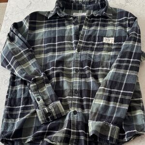 Zara Boys Plaid Flannel Button Down Shirt - Charcoal and Green